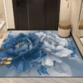 Detailed view of luxury blue floral entry floor mat in hallway home decor scene setting. - Luxury Large Floral - 8