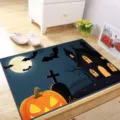 Halloween crystal velvet anti-slip floor mat, spooky pumpkin castle design doormat for home decor. - Halloween 15