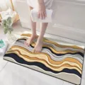 Absorbent diatom mud bath mat with 3d abstract wave design, anti-slip floor rug for bathroom. - 3D Visual Velvet——15