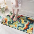 Absorbent bath mat with colorful abstract wave design, anti-slip floor mat for bathroom - 3D Visual Plush - 22