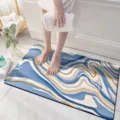 Absorbent Bath Mat Blue Marble Velvet Diatomaceous Earth Anti-Slip Floor Rug for Bathroom - 3D Visual Plush - 23