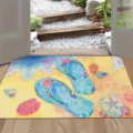 Detail view of the watercolor beach flip-flops diatomite doormat, absorbent and anti-slip surface. - Beach Flip-Flops 5