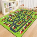 Vue détaillée du tapis de jeu pour enfants avec motif de route, tapis en velours cristal. - Pistes de course jouets - 5