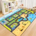 Tapis de sol imprimé route pour enfants, design de circulation urbaine de dessin animé pour chambre. - Pistes de course jouets - 9