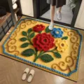 Knitted style floral absorbent diatomaceous earth door mat for entryway, anti-slip. - Wool Style 23