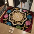 Absorbent diatomaceous earth floor mat with vintage floral pattern for home entry and hallway. - Wool Style 24