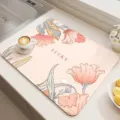 Floral pattern diatomite draining mat, non-slip countertop water absorption drying pad for coffee bar. - 20*30cm / Jingqian