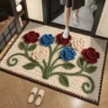 Knitted floral doormat absorbent non-slip floor mat for entryway living room home decor - Wool Style 3 / 40x60cm