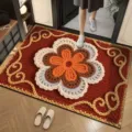 New Chinese style diatomaceous earth absorbent floor mat with crochet knit flower pattern for entryway - Wool Style 12