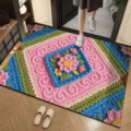 Colorful crochet style absorbent floor mat, anti-slip diatomaceous earth rug for home entry. - Wool Style 17