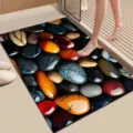 Close-up of 3D colorful pebble absorbent bath mat, non-slip floor mat for home bathroom. - Lotus Leaf Cartoon - 7