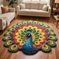 Tapis de sol rond en velours cristal imprimé paon salon canapé tapis de table basse antidérapant - 40*40cm / Fleurs de paon——1