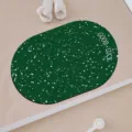 Oval green bathroom floor mat with white speckles and good luck print, modern anti-slip rug. - Minimalist Korean Style-7
