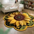 Tapis moquette moelleux en forme de tournesol 3D tapis de sol floral antidérapant - Tournesol - 8