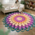 Kristall Samt bedruckter runder Teppich mit Pfauenfeder Blumen Muster für Wohnzimmer Deko. - Pfauenblumen - 12