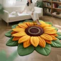 Salon chaleureux mettant en vedette un tapis en peluche tournesol 3D avec une texture douce. - Tournesol - 9