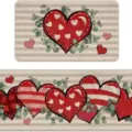 Presentazione dettagliata dei tappetini antiscivolo con motivi a cuore di San Valentino - Cuore con Motivo a Foglia / 40x60cm