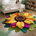 Large 3D sunflower floral round area rug non-slip floor mat for living room bedroom - 40x40cm (Crystal Velvet) / Sunflowers - 1