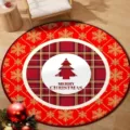 Round red Christmas rug with plaid pattern and snowflake design for festive home decor - 40x40cm / Christmas Round Mat 32