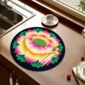 Round Lotus Diatomite Draining Mat, Absorbent Table Decor & Heat-Insulating Kitchen Coaster - 40*40cm (Crystal Velvet) / Lotus-4
