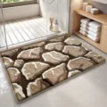 Detailed view of the modern pebble pattern bathroom mat, thick plush absorbent and non-slip floor. - 40x60cm / Mottled Rock Shadows