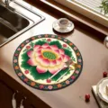 Round lotus pattern diatomaceous earth kitchen drying mat absorbent placemat for dining table. - Lotus-6