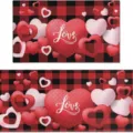 Valentine's Day non-slip floor mats with red heart design on buffalo plaid pattern - Hollow Heart / 50X120CM