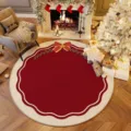 Cozy Christmas round rug detail view showcasing festive red and white design for holiday home decor. - 40x40cm (Crystal Velvet) / Christmas Holiday Decorations - 4
