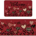 Valentine's Day red heart pattern floor mat and runner set with Welcome and Love typography - WELCOME / 40x60cm