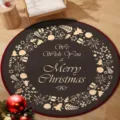 Round decorative Christmas floor mat featuring gold festive icons and holiday greetings - 40x40cm (Crystal Velvet) / Christmas Round Mat 3