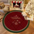 Christmas round rug with red plaid pattern and gold snowflake design for holiday home decor. - 40x40cm (Crystal Velvet) / Christmas Decorations 7