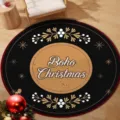 Round Boho Christmas decorative rug in black and gold for festive holiday home decor - 40x40cm (Crystal Velvet) / Christmas Round Mat 4