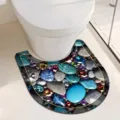 Tapis de toilette en terre de diatomée en U avec motif de galets colorés - Forme en U 40x60 cm / Galets - 1