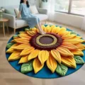Tapis tournesol 3D rond pour salon et chambre, tapis de sol floral doux antidérapant élégant. - Tournesol - 10