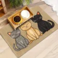 Cartoon Katzen Haustier Futtermatte Detailansicht, süße saugfähige Matte mit Futternapfständer. - 20x30cm / Haustier-Fütterungsmatte 1