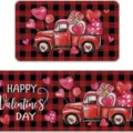 Set di tappetini in velluto di cristallo di San Valentino con camion rosso e cuori - Regalo / 40x60cm