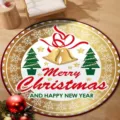Round festive Christmas floor mat with bells and Merry Christmas and Happy New Year text - 40x40cm (Crystal Velvet) / Christmas Round Mat 6