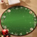 Round green Christmas floor mat with festive snowflakes and ornament patterns. - 40x40cm (Crystal Velvet) / Christmas Round Mat 7