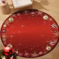 Round red Christmas rug with snowflake and bauble pattern, perfect for holiday home decor - 40x40cm (Crystal Velvet) / Christmas Round Mat 8