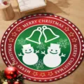 Festive round Christmas rug with snowman and bell design in red and green crystal velvet - 40x40cm (Crystal Velvet) / Christmas Round Mat 9