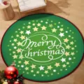 Round green Christmas mat with Merry Christmas text and festive star pattern. - 40x40cm (Crystal Velvet) / Christmas Round Mat 13