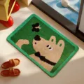 Cute cartoon dog pattern imitation cashmere non-slip bath mat for bathroom in green - 40x60cm / Animal Paradise 3