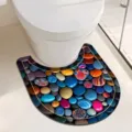 Tapis de toilette en terre de diatomée en forme de U avec imprimé galets colorés - Galets – 7