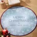 Blue round Christmas snowflake floor mat with Merry Christmas greeting for home decor - 40x40cm (Crystal Velvet) / Christmas Round Mat 14