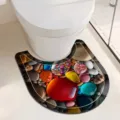 Tapis de toilette en terre de diatomée en forme de U avec motif de galets colorés 3D - Galets - 8