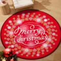 Red Christmas round rug with snowflake patterns and Merry Christmas text for home decor - 40x40cm (Crystal Velvet) / Christmas Round Mat 15