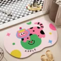 Cute cartoon animal diatomaceous earth bath mat, non-slip absorbent quick-drying floor rug for bathroom. - Lying Cat Pink