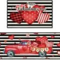 Set tappeti san valentino in velluto di cristallo con camion rosso e cuori - Cuore a scacchi / 40x60cm