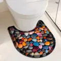 Tapis de toilette absorbant en forme de U avec motif de galets colorés réalistes - Galets - 10