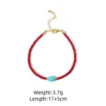 Pulsera de cuentas rojas con centro de turquesa y variante de cadena de extensión. - Pulsera de Turquesa Bambú de Mar (GN0697C)